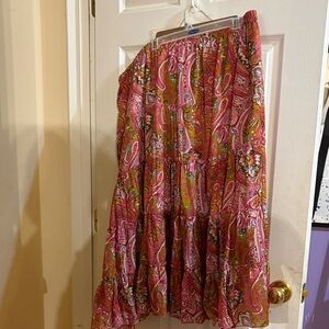 Bobbie Brooks Pink and Green Paisley A-Line Skirt